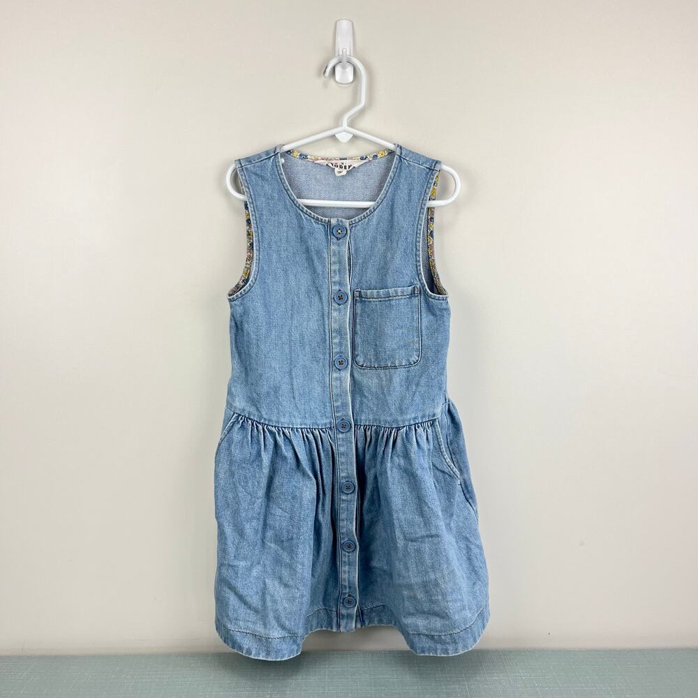 Mini Boden Button Front Denim Pinafore Dress 6-7